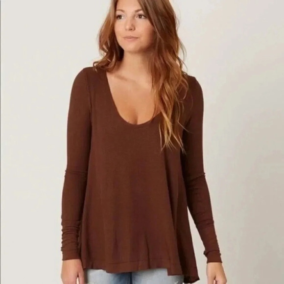 Free People We the Free Malibu Mauve Brown Thermal Swing Top XS - Picture 1 of 4